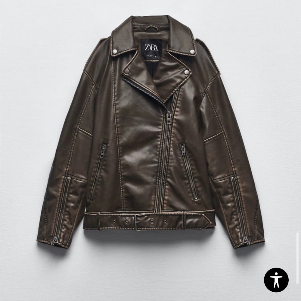 Zara Faux Leather Oversized Jacket Brown XXL women’s NWT